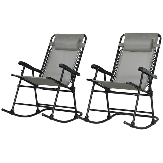 2pc Patio Foldable Rocking Chair Set w/ Breathable Mesh Seat &; Backrest, Headrest for Park, Backyard, Garden, Grey Outdoor Rocking Chairs Multi Colour  at Gallery Canada