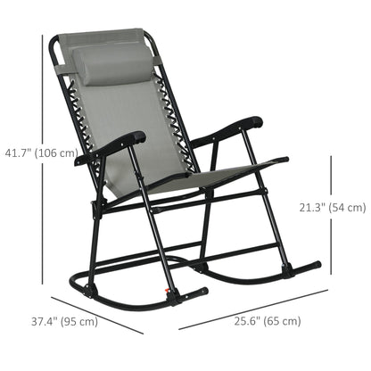 2pc Patio Foldable Rocking Chair Set w/ Breathable Mesh Seat &; Backrest, Headrest for Park, Backyard, Garden, Grey Outdoor Rocking Chairs   at Gallery Canada