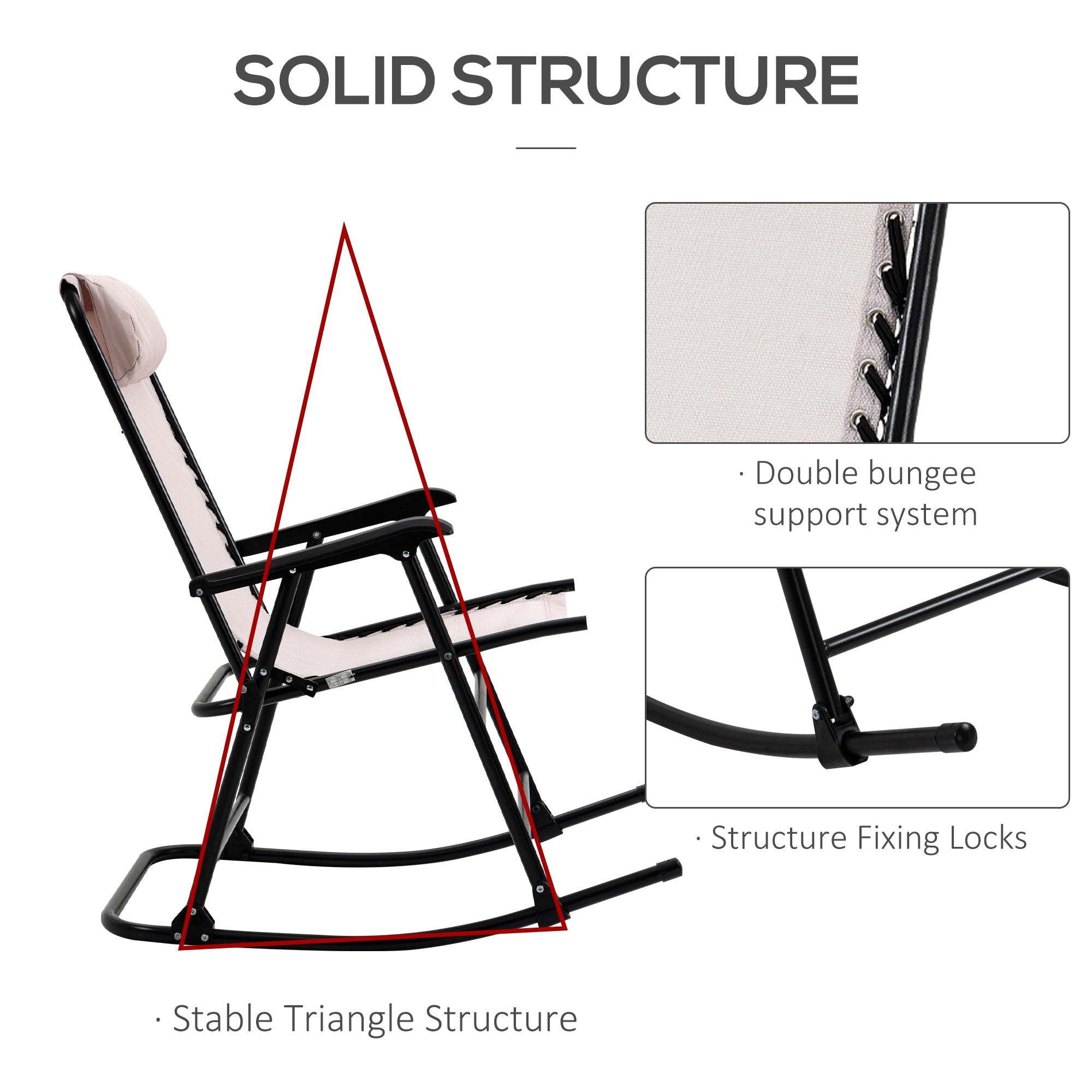 2pc Patio Foldable Rocking Chair Set w/ Breathable Mesh Seat &; Backrest, Padded Headrest for park, backyard, garden, Cream White Outdoor Rocking Chairs   at Gallery Canada