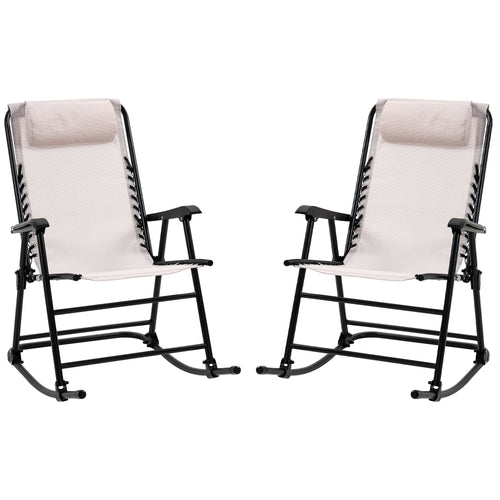 2pc Patio Foldable Rocking Chair Set w/ Breathable Mesh Seat &; Backrest, Padded Headrest for park, backyard, garden, Cream White