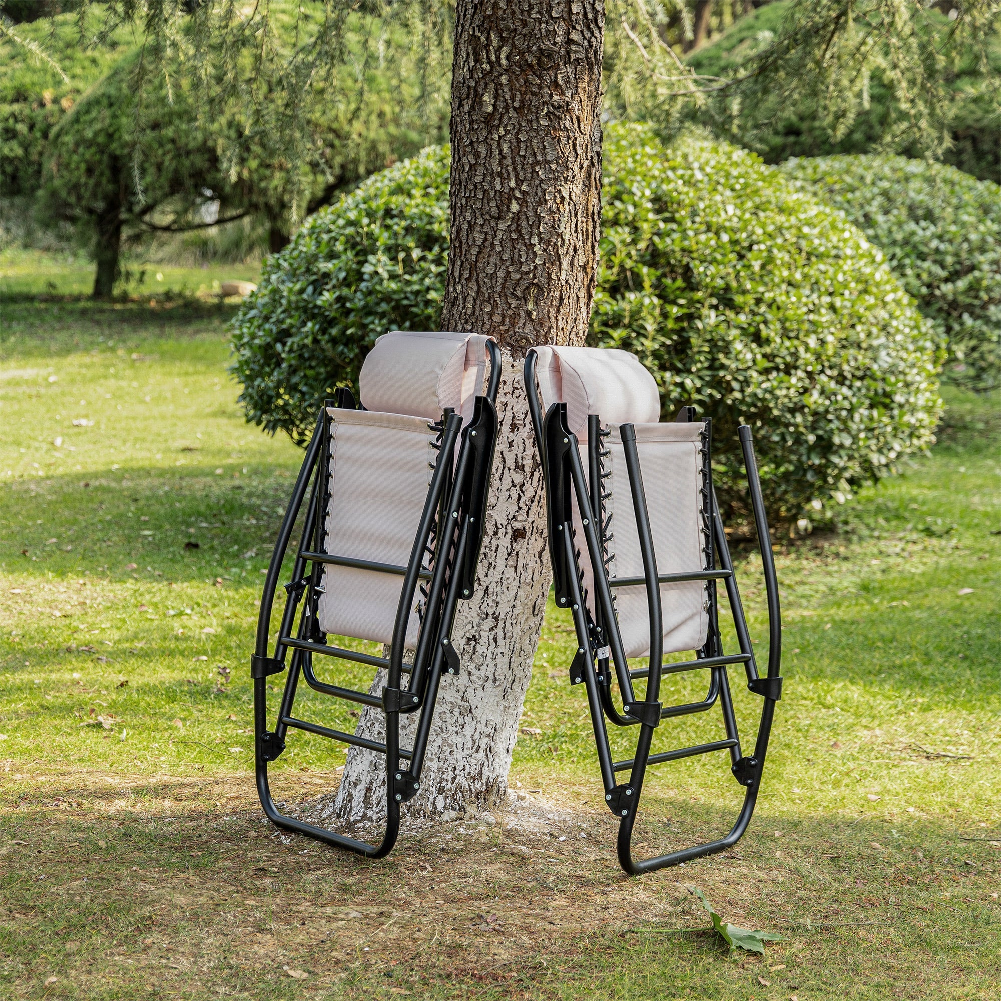 2pc Patio Foldable Rocking Chair Set w/ Breathable Mesh Seat &; Backrest, Padded Headrest for park, backyard, garden, Cream White Outdoor Rocking Chairs   at Gallery Canada