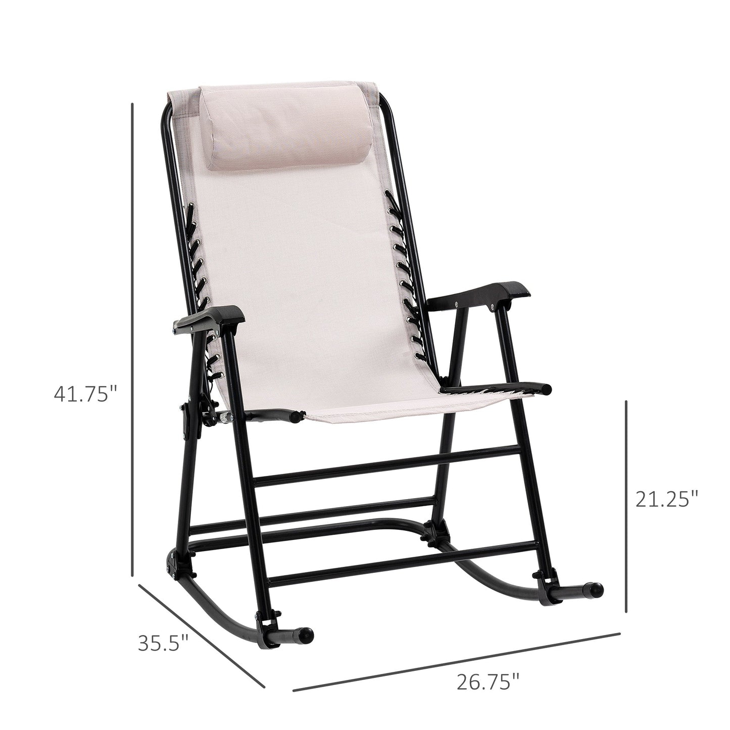 2pc Patio Foldable Rocking Chair Set w/ Breathable Mesh Seat &; Backrest, Padded Headrest for park, backyard, garden, Cream White Outdoor Rocking Chairs   at Gallery Canada