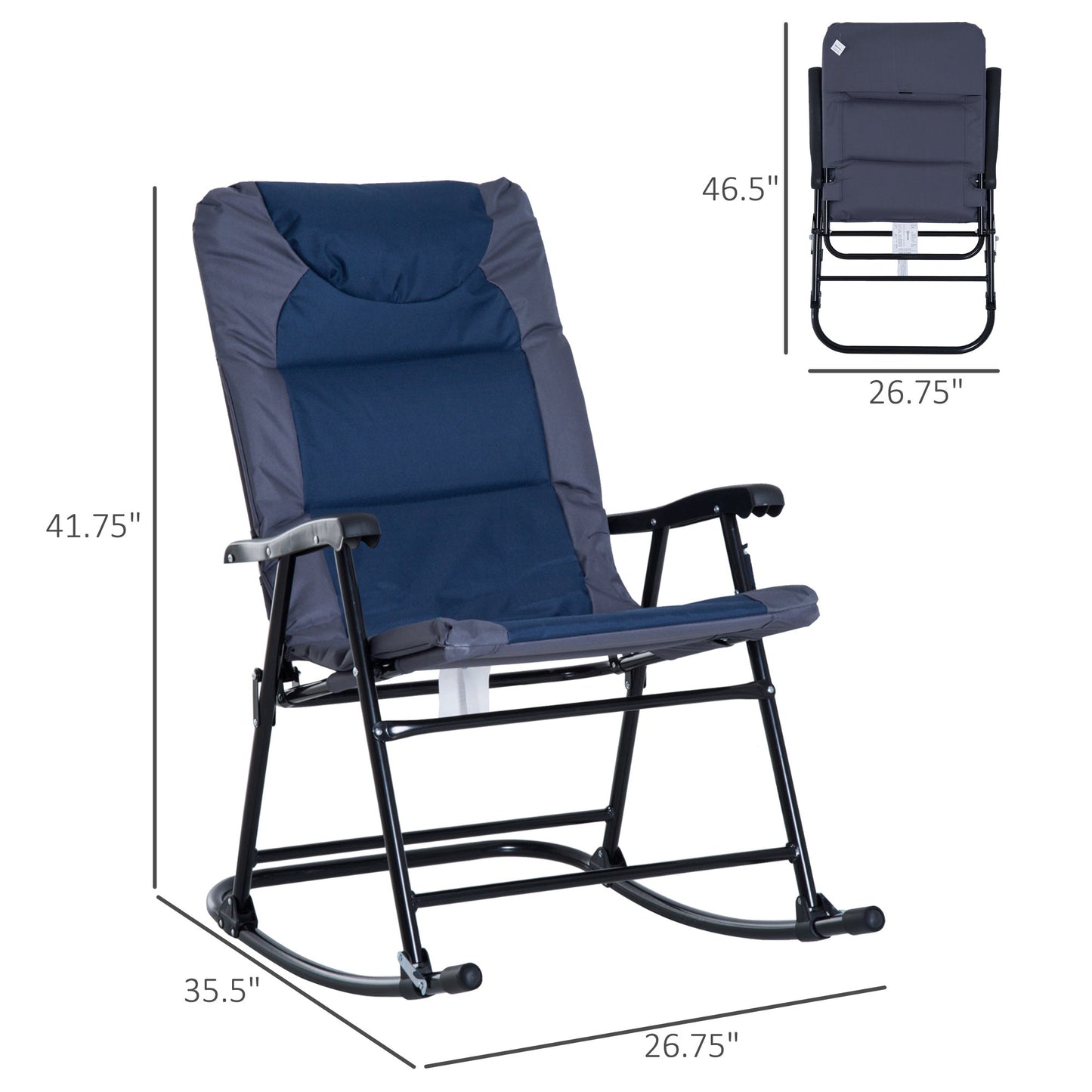 2pc Patio Foldable Rocking Chair Set w/ Soft Padded Seat, Backrest, and Headrest for park, backyard, garden, Navy Blue Outdoor Rocking Chairs   at Gallery Canada