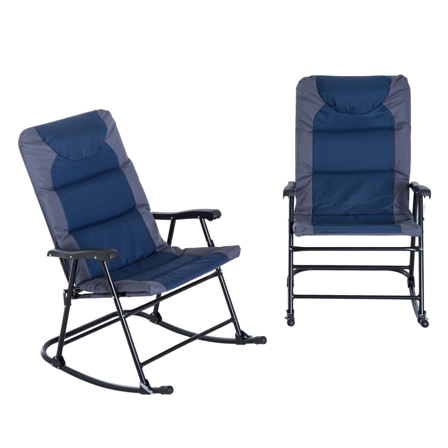 2pc Patio Foldable Rocking Chair Set w/ Soft Padded Seat, Backrest, and Headrest for park, backyard, garden, Navy Blue Outdoor Rocking Chairs Multi Colour  at Gallery Canada