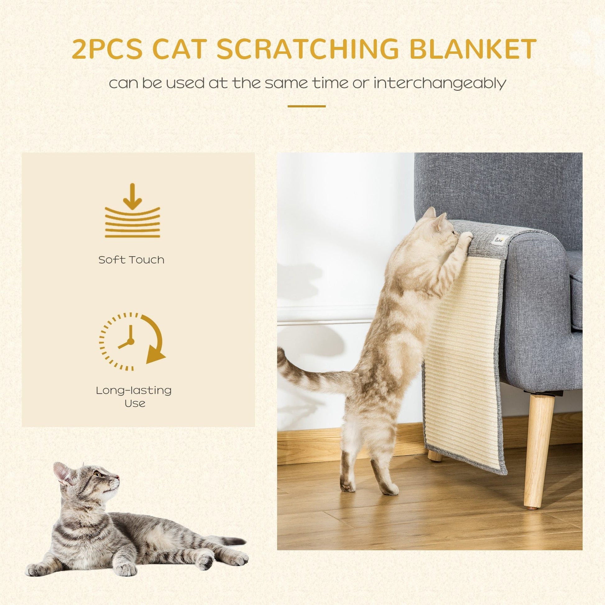 2PCs Cat Scratching Pad Board Mat Blanket Kitten Scratcher 51.25" x 17.75" - Grey Cat Posts   at Gallery Canada