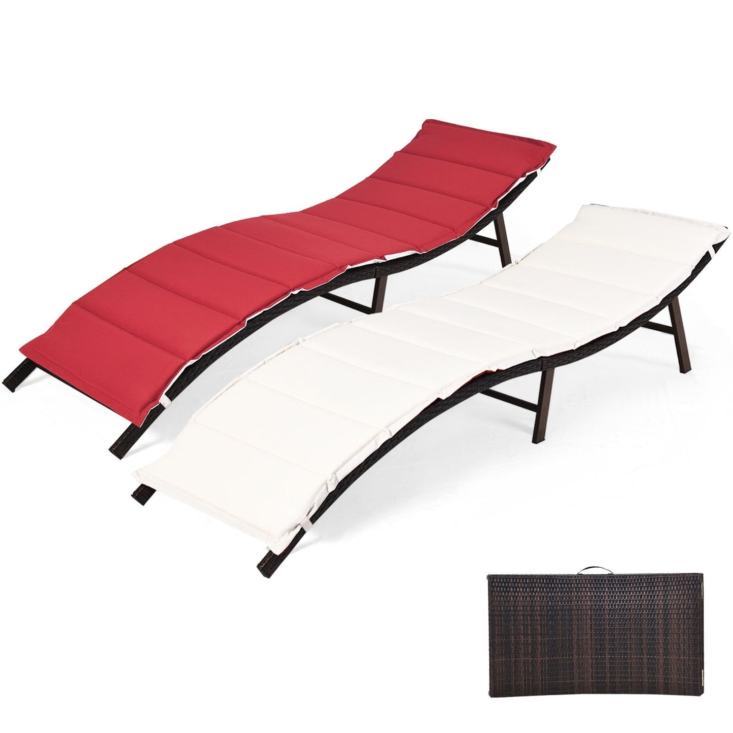 2Pcs Folding Patio Lounger Chair, Red Outdoor Chaise Lounges   at Gallery Canada