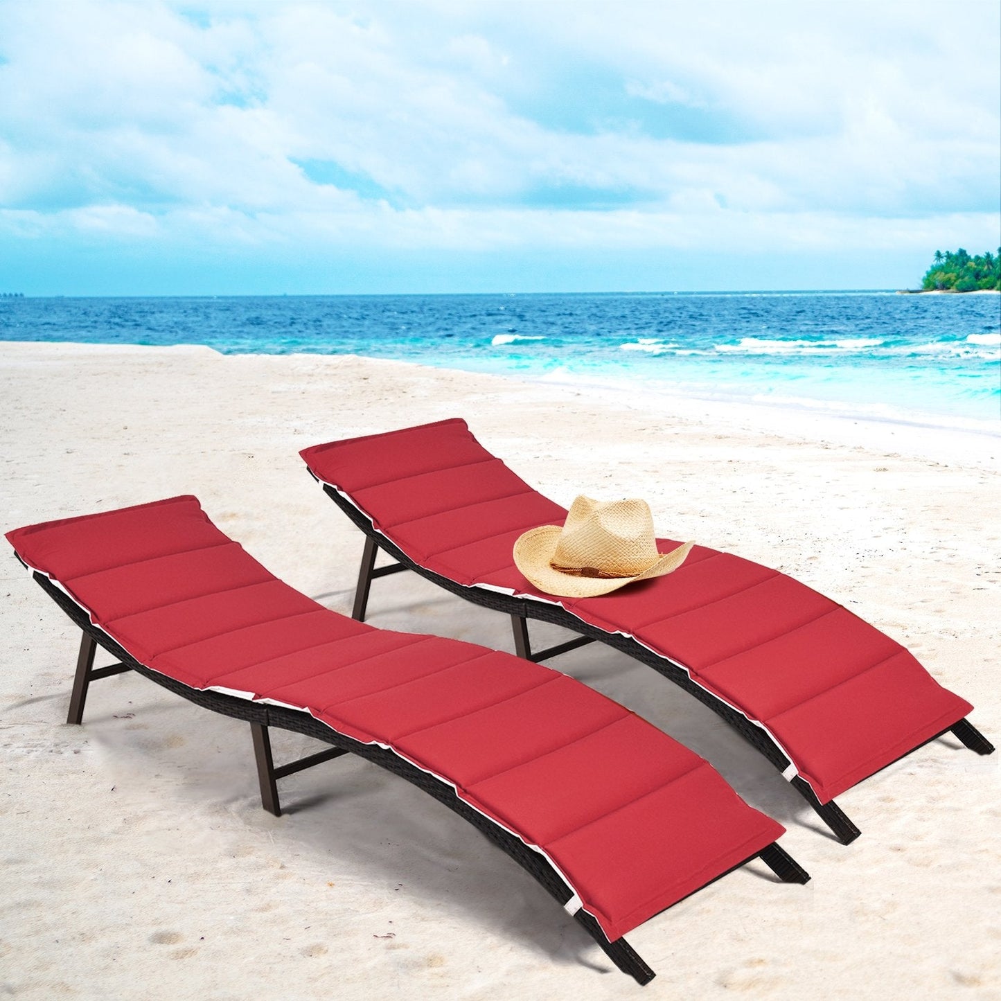 2Pcs Folding Patio Lounger Chair, Red Outdoor Chaise Lounges   at Gallery Canada