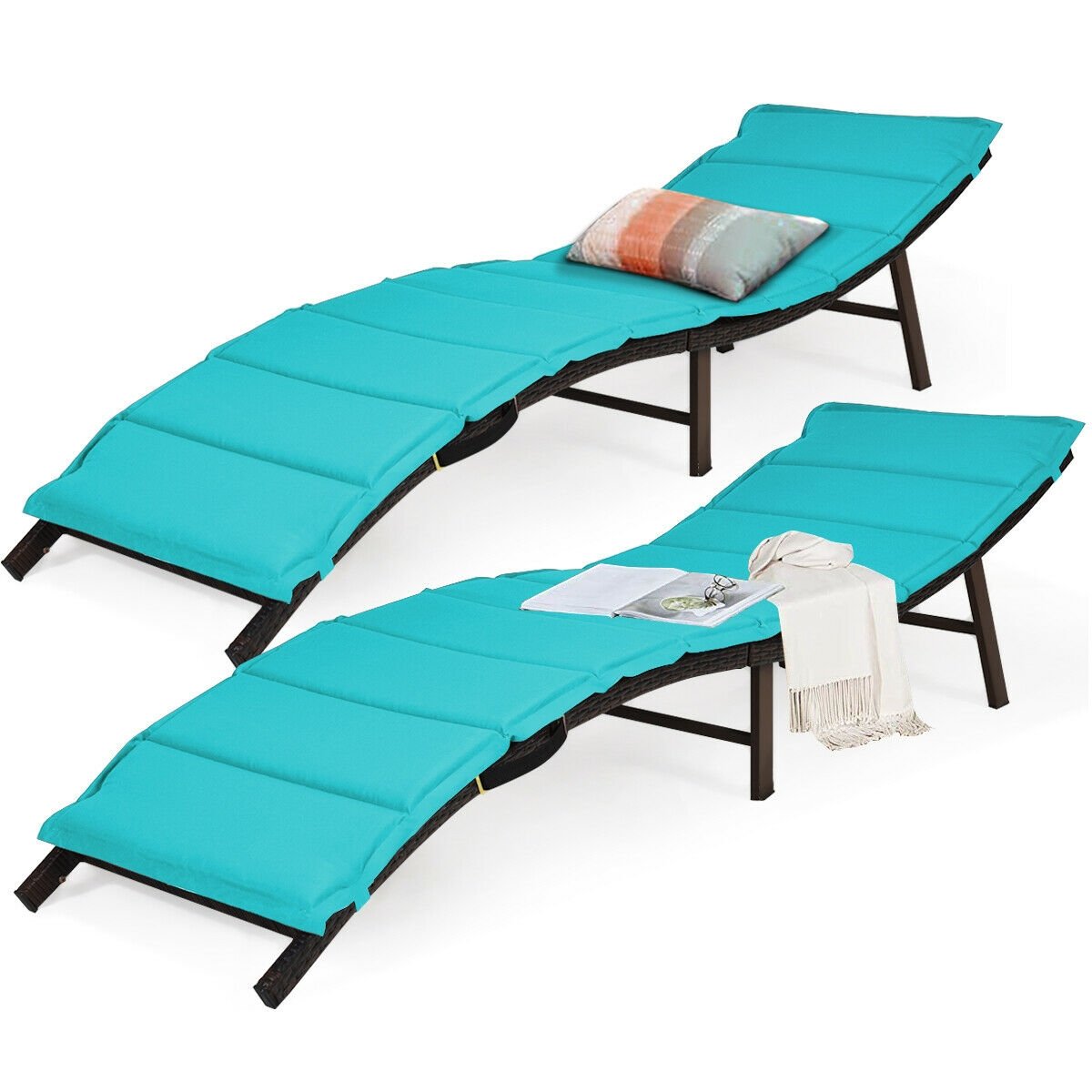 2Pcs Folding Patio Lounger Chair, Turquoise Outdoor Chaise Lounges   at Gallery Canada