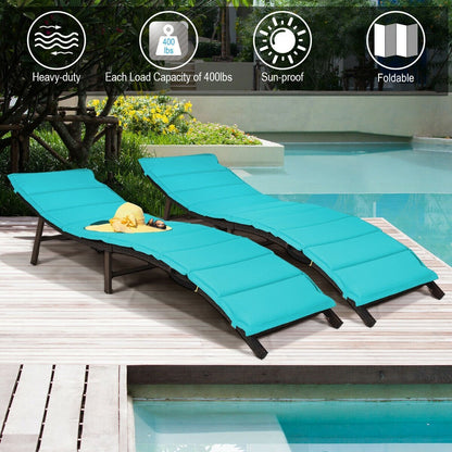 2Pcs Folding Patio Lounger Chair, Turquoise Outdoor Chaise Lounges   at Gallery Canada