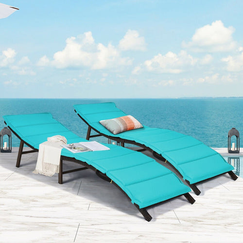 2Pcs Folding Patio Lounger Chair, Turquoise