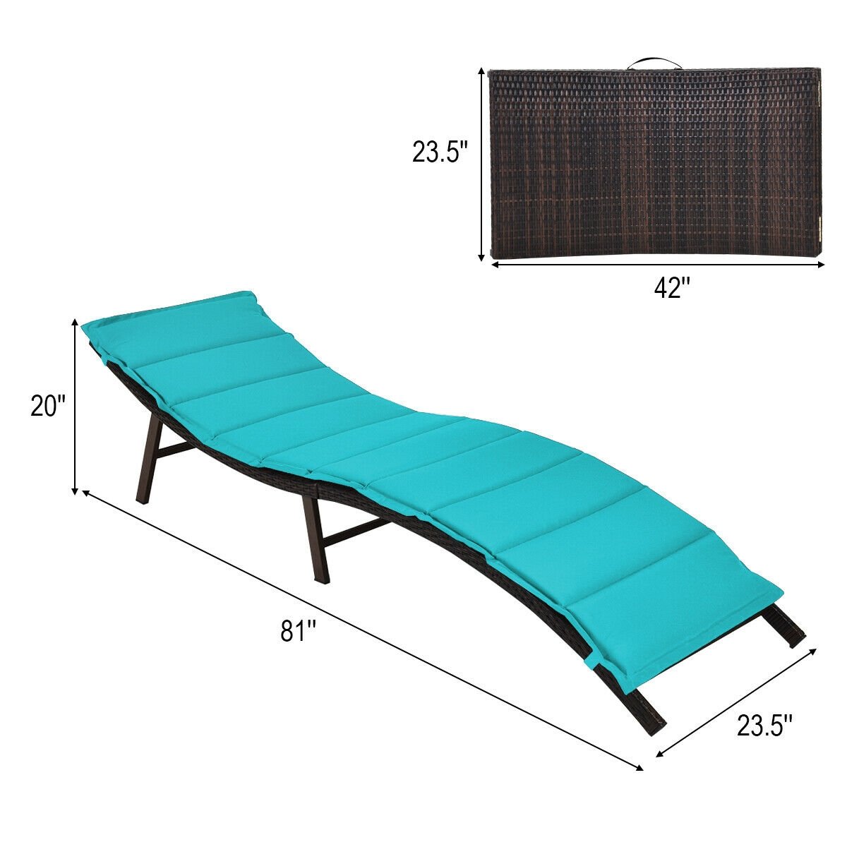 2Pcs Folding Patio Lounger Chair, Turquoise Outdoor Chaise Lounges   at Gallery Canada