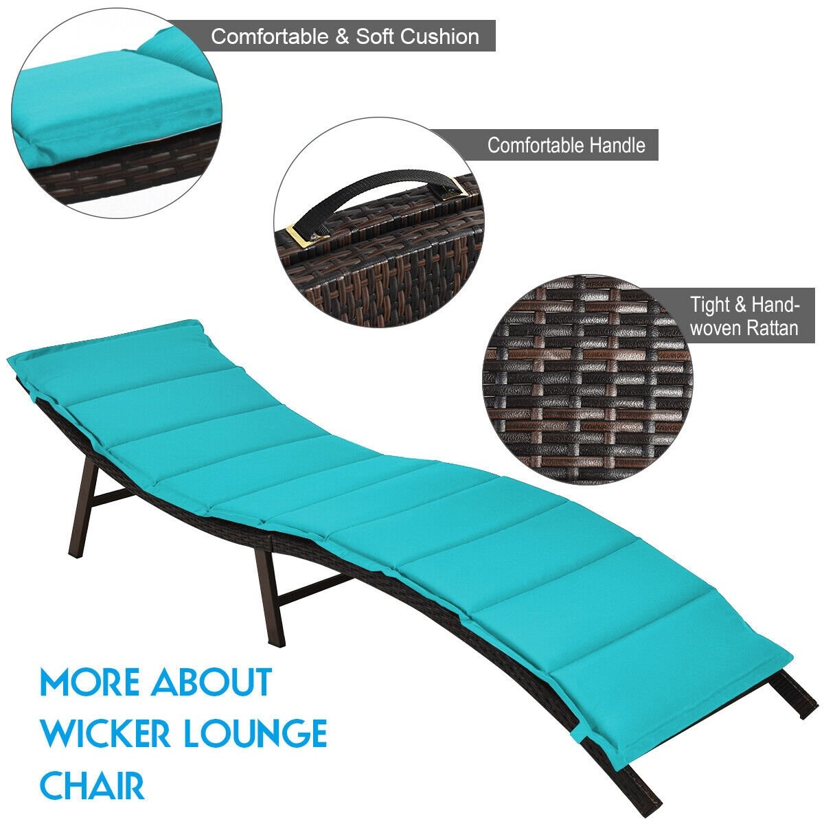 2Pcs Folding Patio Lounger Chair, Turquoise Outdoor Chaise Lounges   at Gallery Canada