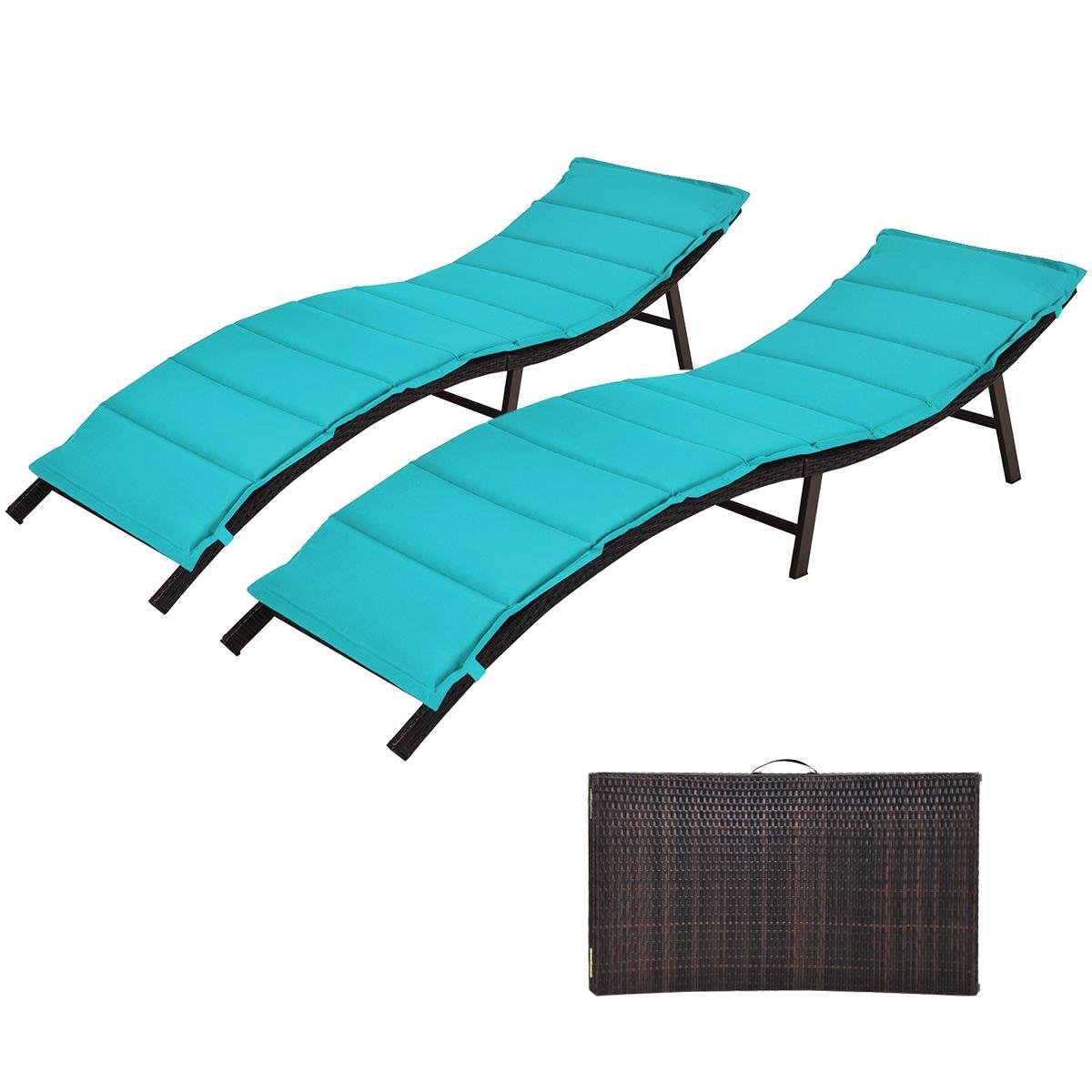 2Pcs Folding Patio Lounger Chair, Turquoise Outdoor Chaise Lounges   at Gallery Canada