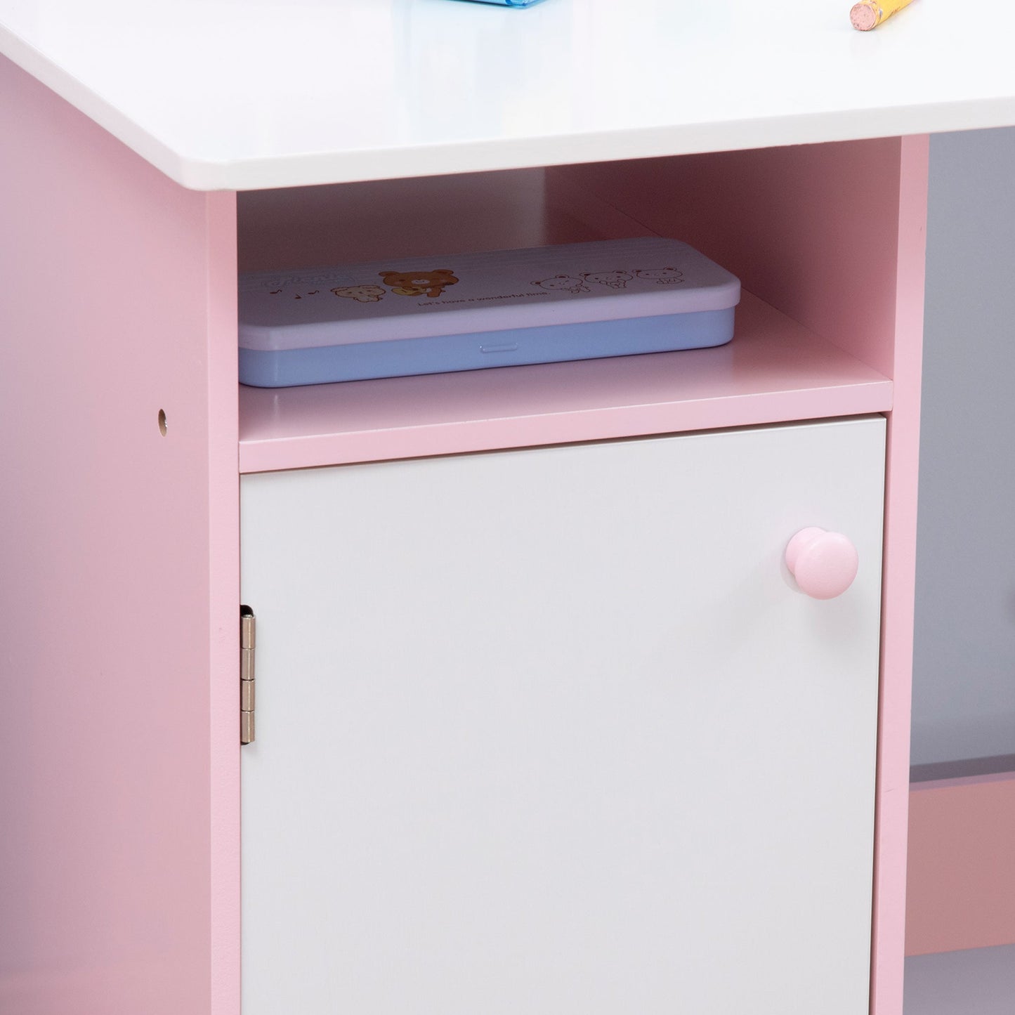 2Pcs Kids Desk and Chair Set with Whiteboard, Storage, Shelves, Pink Kids Table Sets   at Gallery Canada