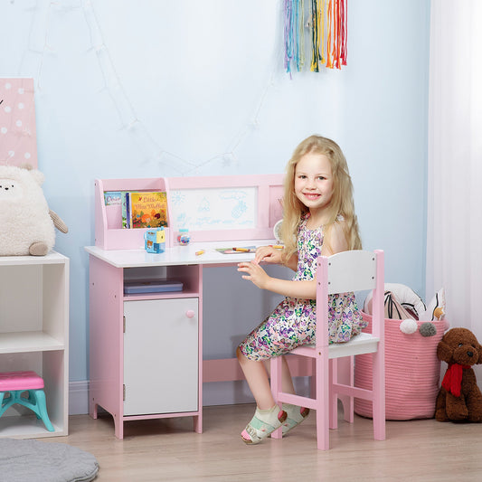 2Pcs Kids Desk and Chair Set with Whiteboard, Storage, Shelves, Pink Kids Table Sets Multi Colour  at Gallery Canada