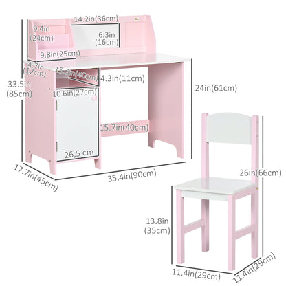 2Pcs Kids Desk and Chair Set with Whiteboard, Storage, Shelves, Pink Kids Table Sets   at Gallery Canada