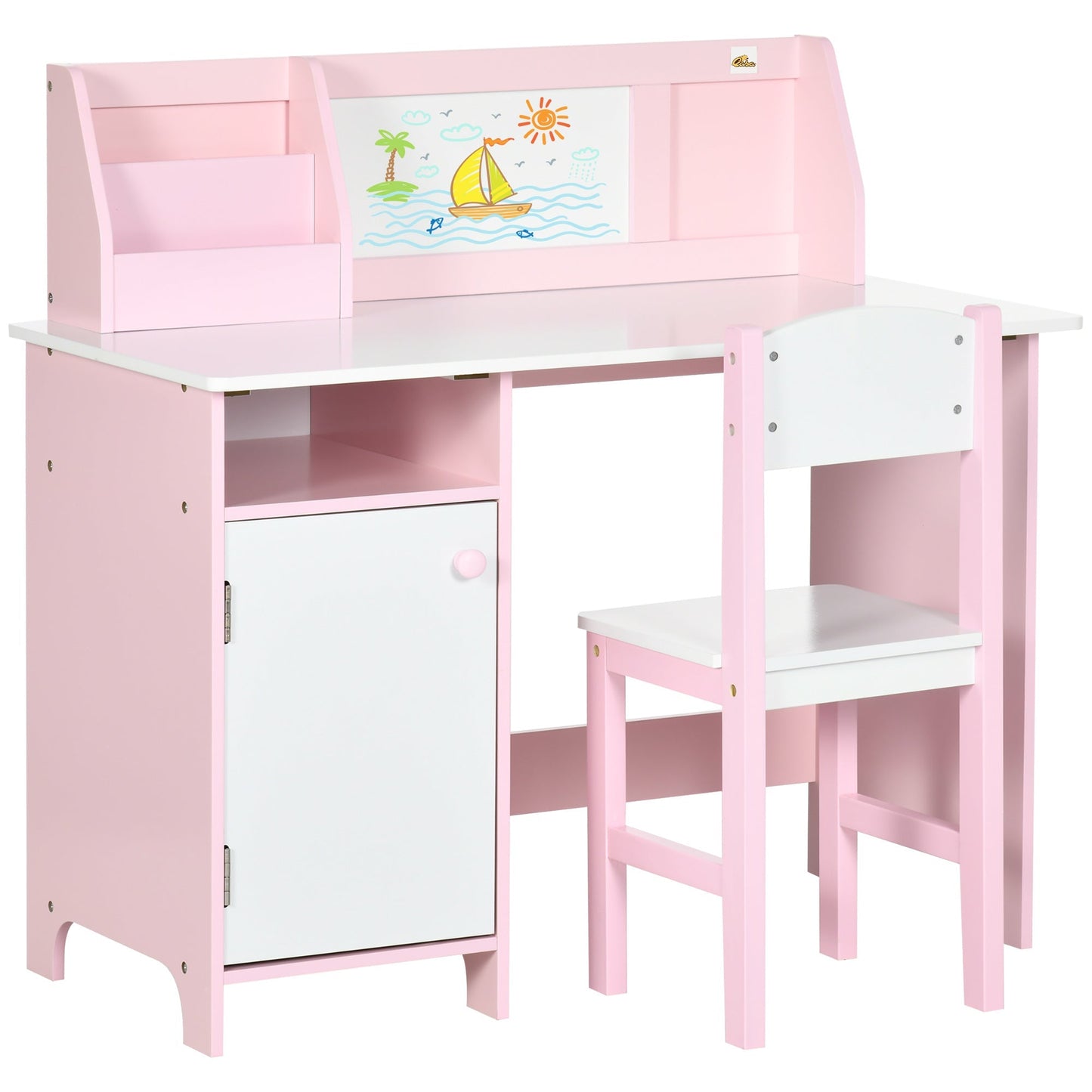 2Pcs Kids Desk and Chair Set with Whiteboard, Storage, Shelves, Pink Kids Table Sets Multi Colour  at Gallery Canada