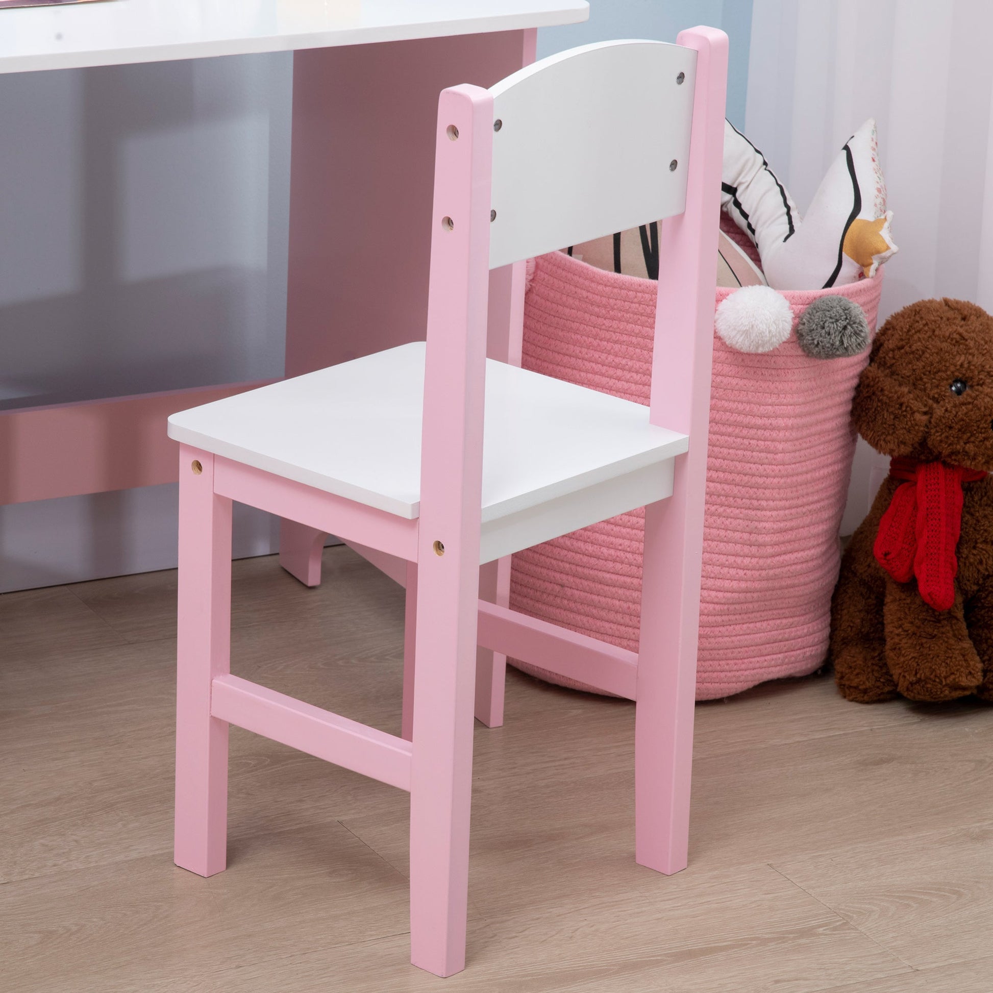 2Pcs Kids Desk and Chair Set with Whiteboard, Storage, Shelves, Pink Kids Table Sets   at Gallery Canada