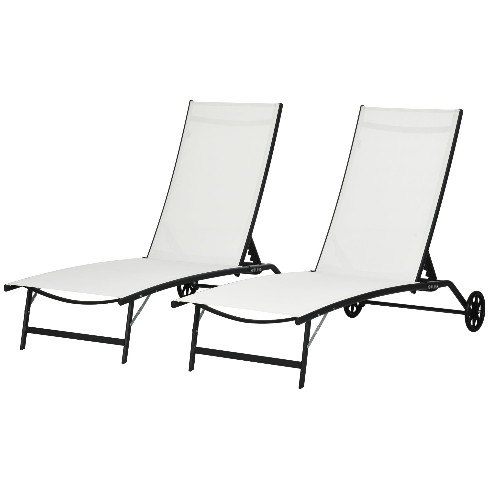 2PCs Lounge Chairs with Wheels, 5-Level Adjustable Backrest for Garden, Backyard, Patio, Deck, Poolside, White Lounger Chairs   at Gallery Canada