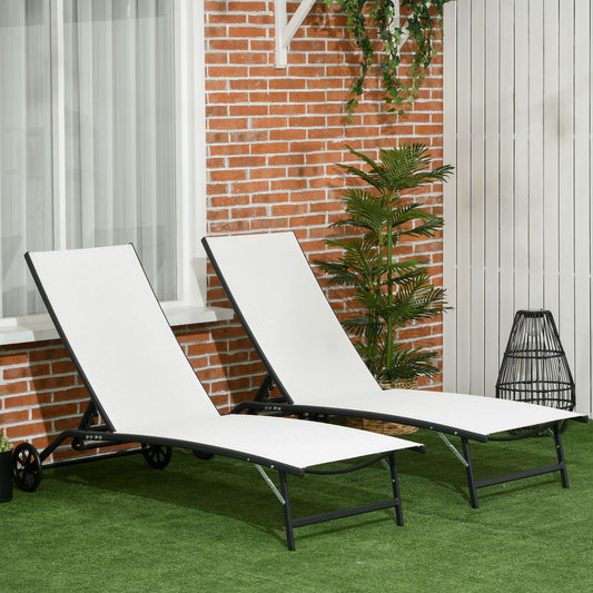 2PCs Lounge Chairs with Wheels, 5-Level Adjustable Backrest for Garden, Backyard, Patio, Deck, Poolside, White Lounger Chairs   at Gallery Canada