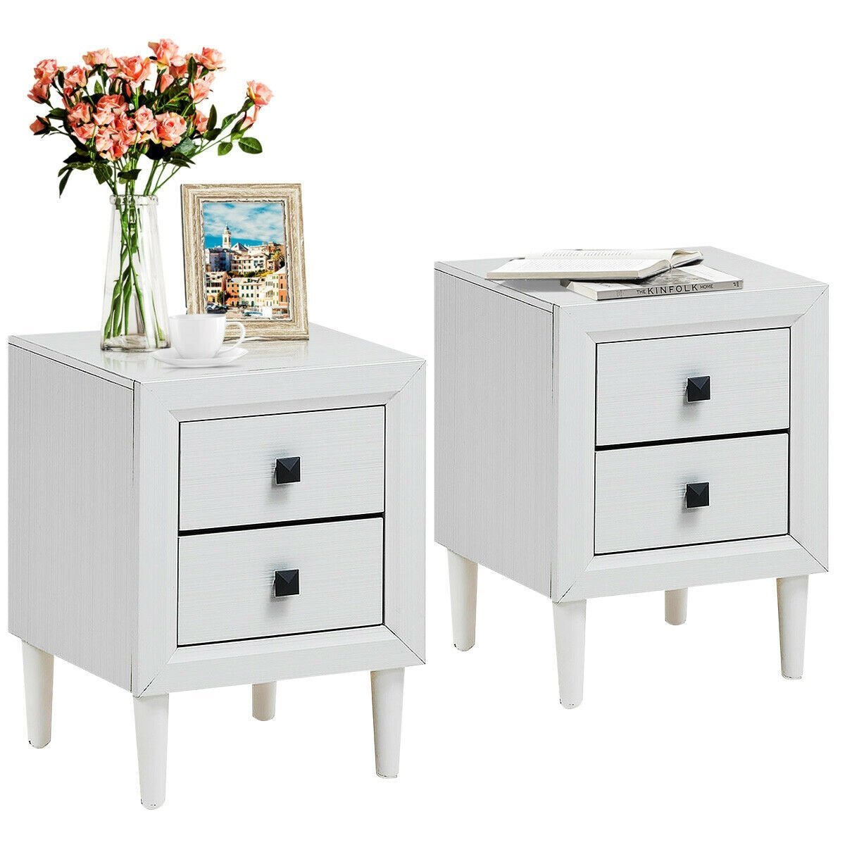 2Pcs Multipurpose Retro Nightstand with 2 Drawers, White Nightstands   at Gallery Canada