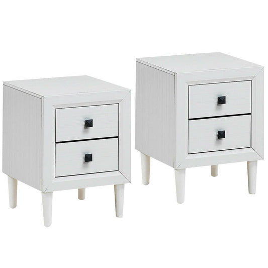 2Pcs Multipurpose Retro Nightstand with 2 Drawers, White Nightstands   at Gallery Canada