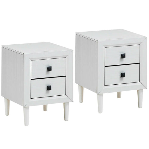 2Pcs Multipurpose Retro Nightstand with 2 Drawers, White