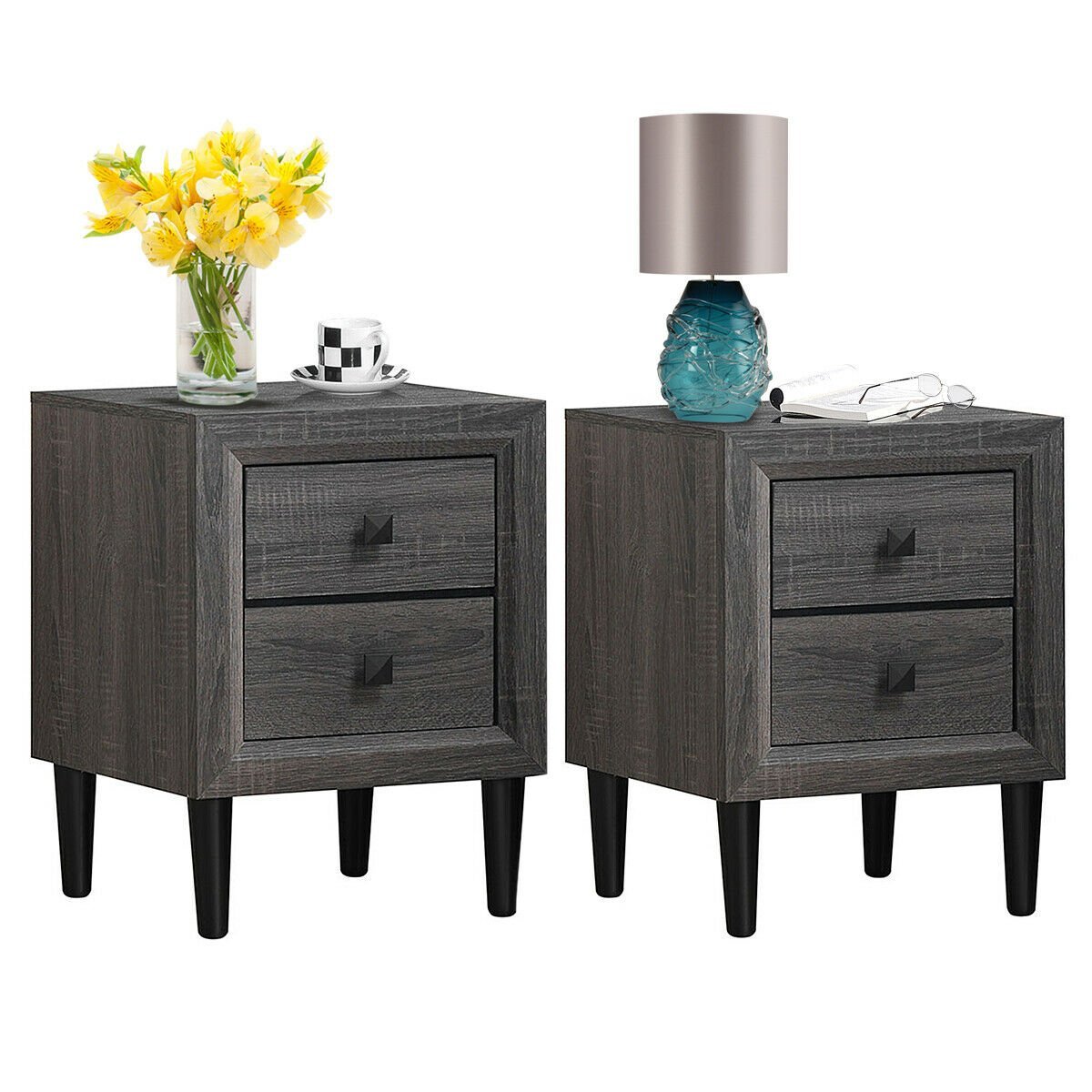 2PCS Nightstand W/2 Drawer Multipurpose, Gray Nightstands   at Gallery Canada