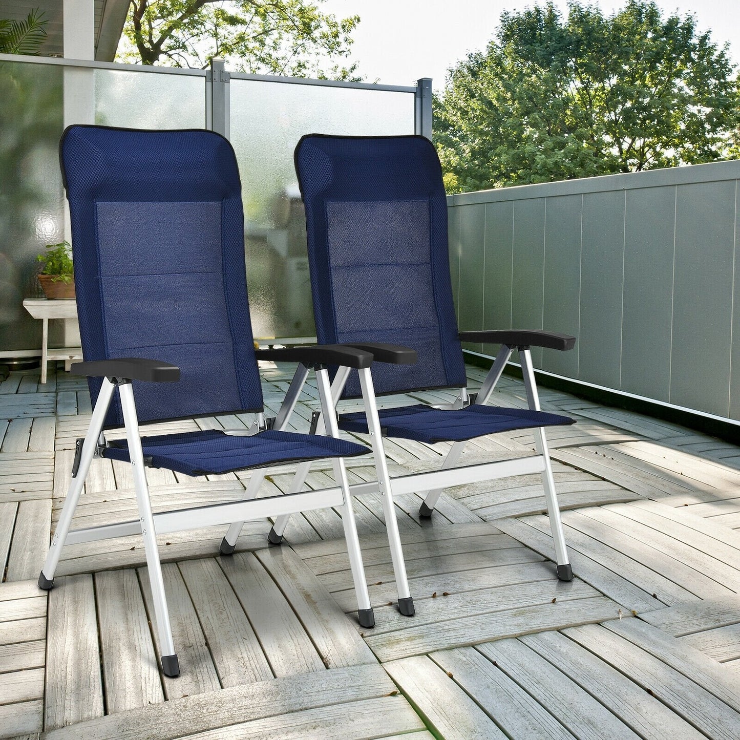 2Pcs Patio Dining Chair with Adjust Portable Headrest, Blue Patio Dining Chairs   at Gallery Canada