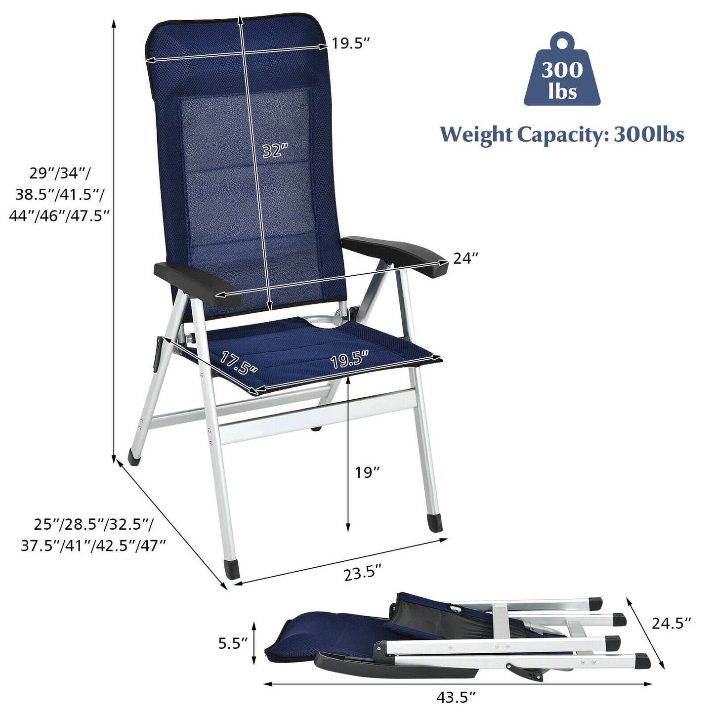 2Pcs Patio Dining Chair with Adjust Portable Headrest, Blue Patio Dining Chairs   at Gallery Canada