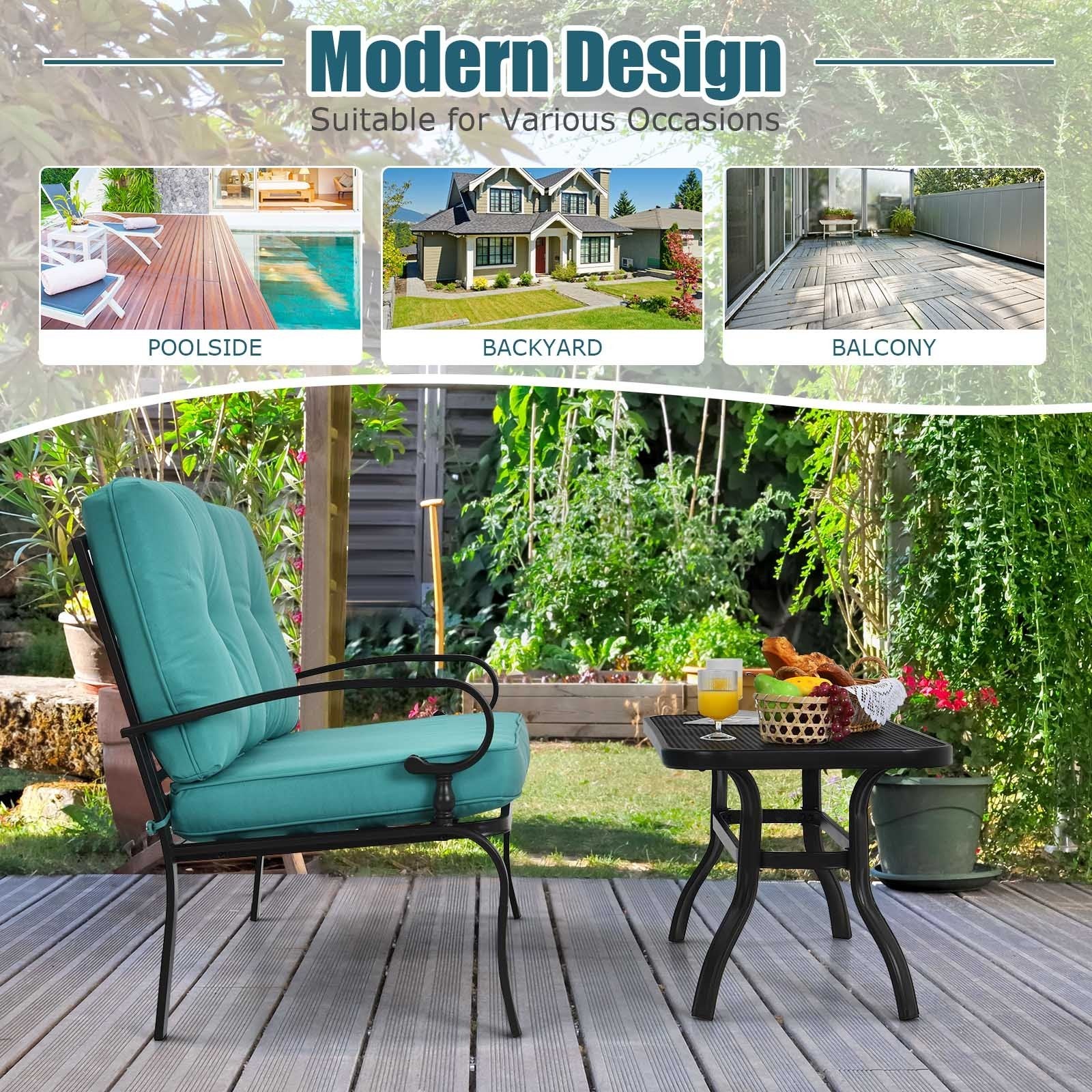 2PCS Patio Loveseat Bench Table Furniture Set with Cushioned Chair, Turquoise Patio Conversation Sets   at Gallery Canada