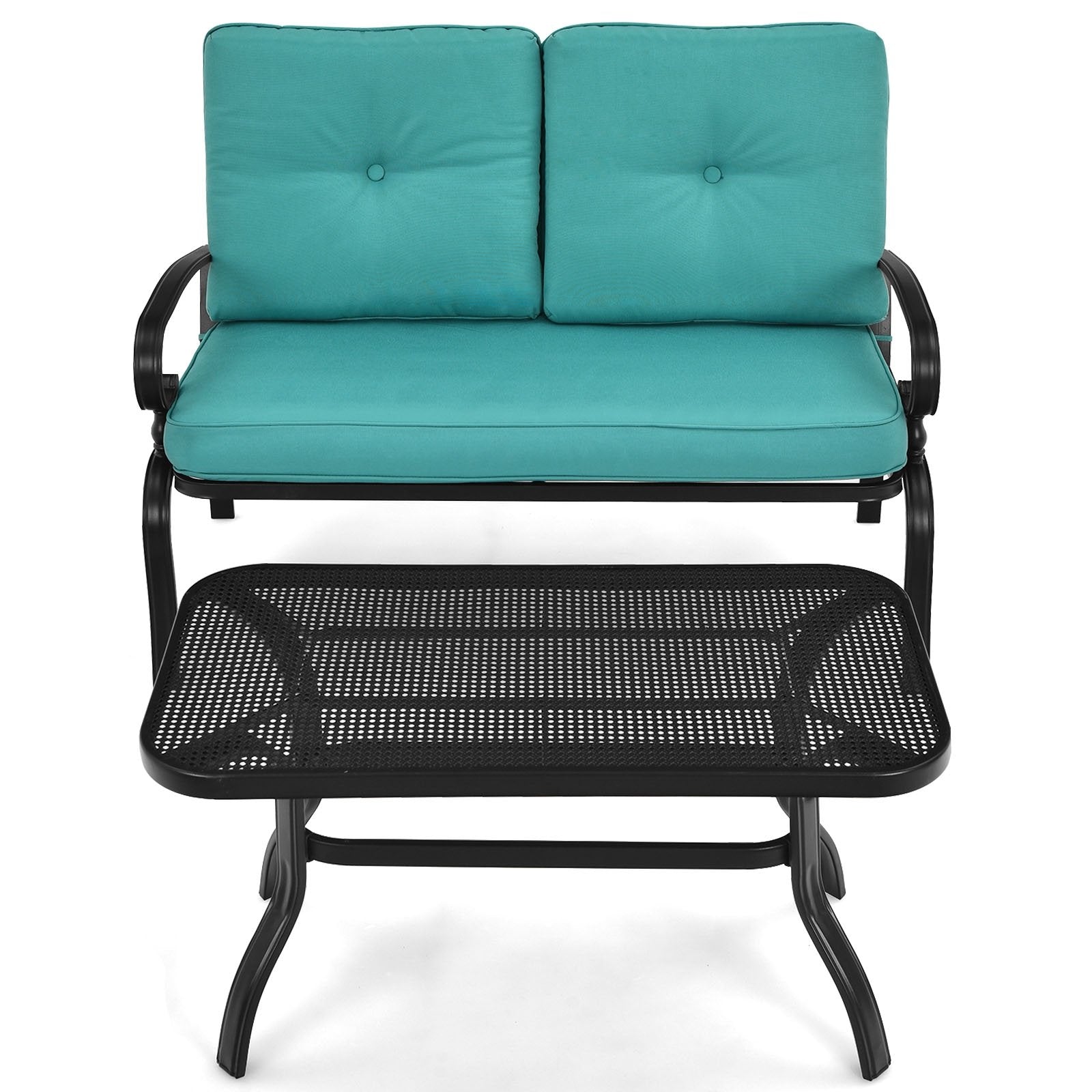 2PCS Patio Loveseat Bench Table Furniture Set with Cushioned Chair, Turquoise Patio Conversation Sets   at Gallery Canada