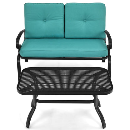 2PCS Patio Loveseat Bench Table Furniture Set with Cushioned Chair, Turquoise Patio Conversation Sets   at Gallery Canada