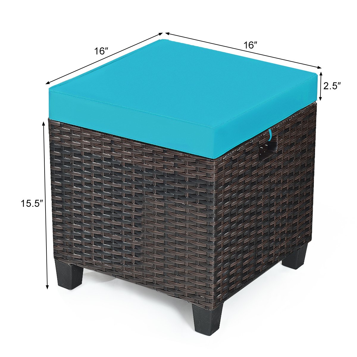 2PCS Patio Rattan Ottoman Cushioned Seat, Blue Outdoor Seating & Patio Chairs   at Gallery Canada