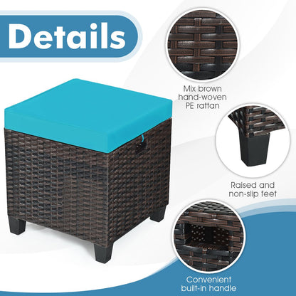 2PCS Patio Rattan Ottoman Cushioned Seat, Blue Outdoor Seating & Patio Chairs   at Gallery Canada