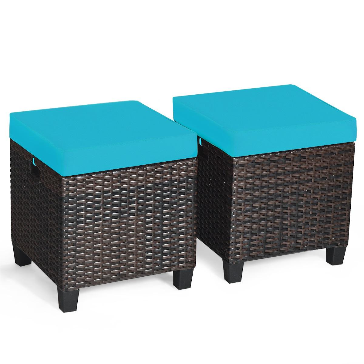 2PCS Patio Rattan Ottoman Cushioned Seat, Blue Outdoor Seating & Patio Chairs   at Gallery Canada