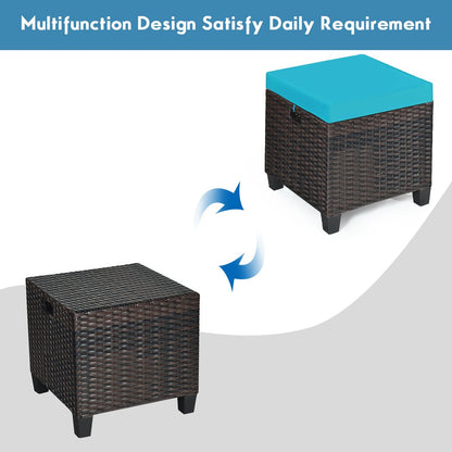 2PCS Patio Rattan Ottoman Cushioned Seat, Blue Outdoor Seating & Patio Chairs   at Gallery Canada