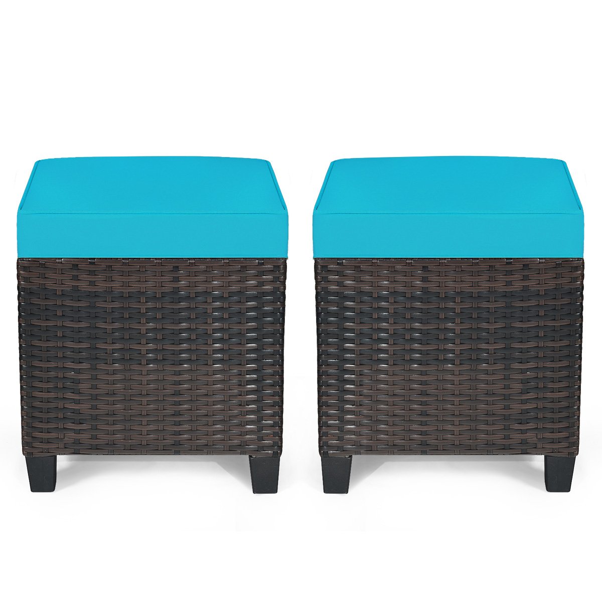 2PCS Patio Rattan Ottoman Cushioned Seat, Blue Outdoor Seating & Patio Chairs   at Gallery Canada