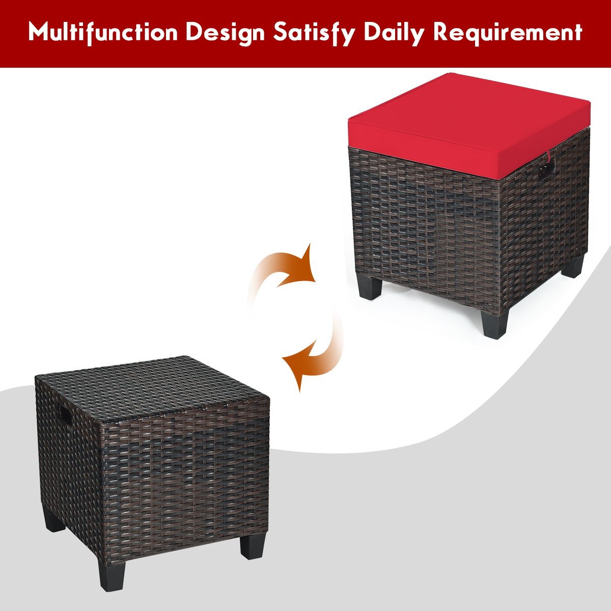 2PCS Patio Rattan Ottoman Cushioned Seat, Red Outdoor Seating & Patio Chairs   at Gallery Canada