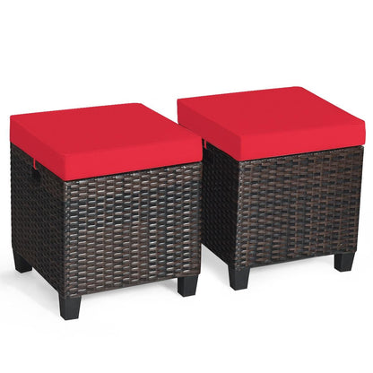 2PCS Patio Rattan Ottoman Cushioned Seat, Red Outdoor Seating & Patio Chairs   at Gallery Canada