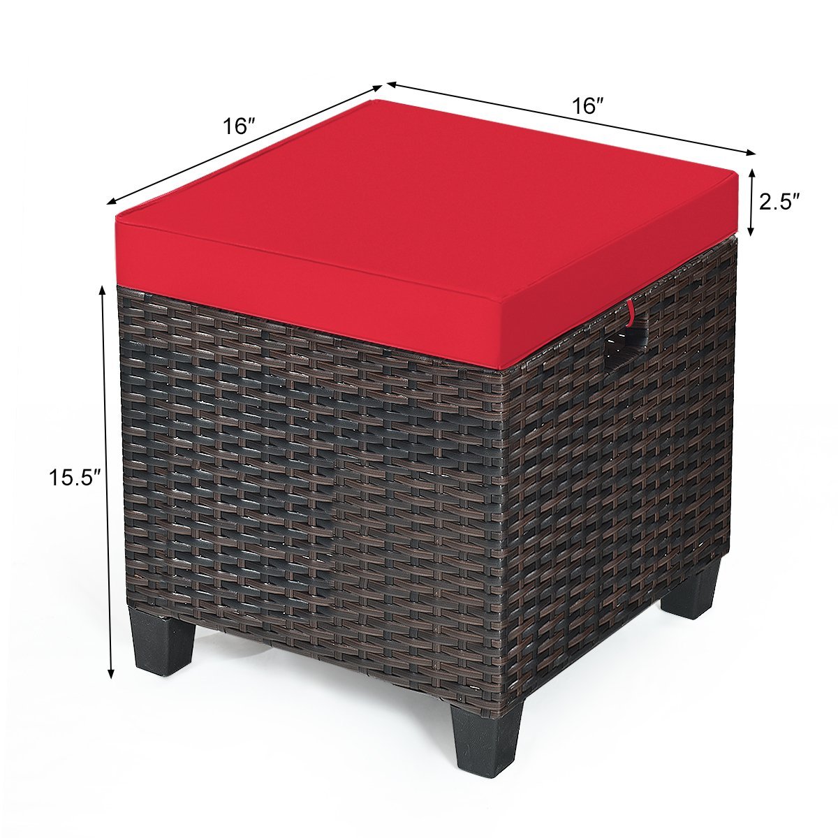 2PCS Patio Rattan Ottoman Cushioned Seat, Red Outdoor Seating & Patio Chairs   at Gallery Canada