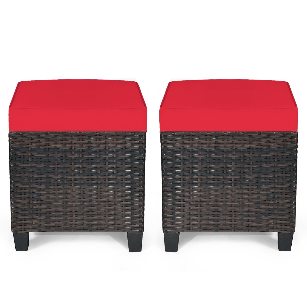 2PCS Patio Rattan Ottoman Cushioned Seat, Red Outdoor Seating & Patio Chairs   at Gallery Canada