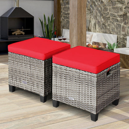 2PCS Patio Rattan Wicker Ottoman Seat with Removable Cushions, Red Outdoor Seating & Patio Chairs   at Gallery Canada