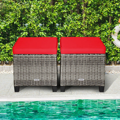 2PCS Patio Rattan Wicker Ottoman Seat with Removable Cushions, Red Outdoor Seating & Patio Chairs   at Gallery Canada