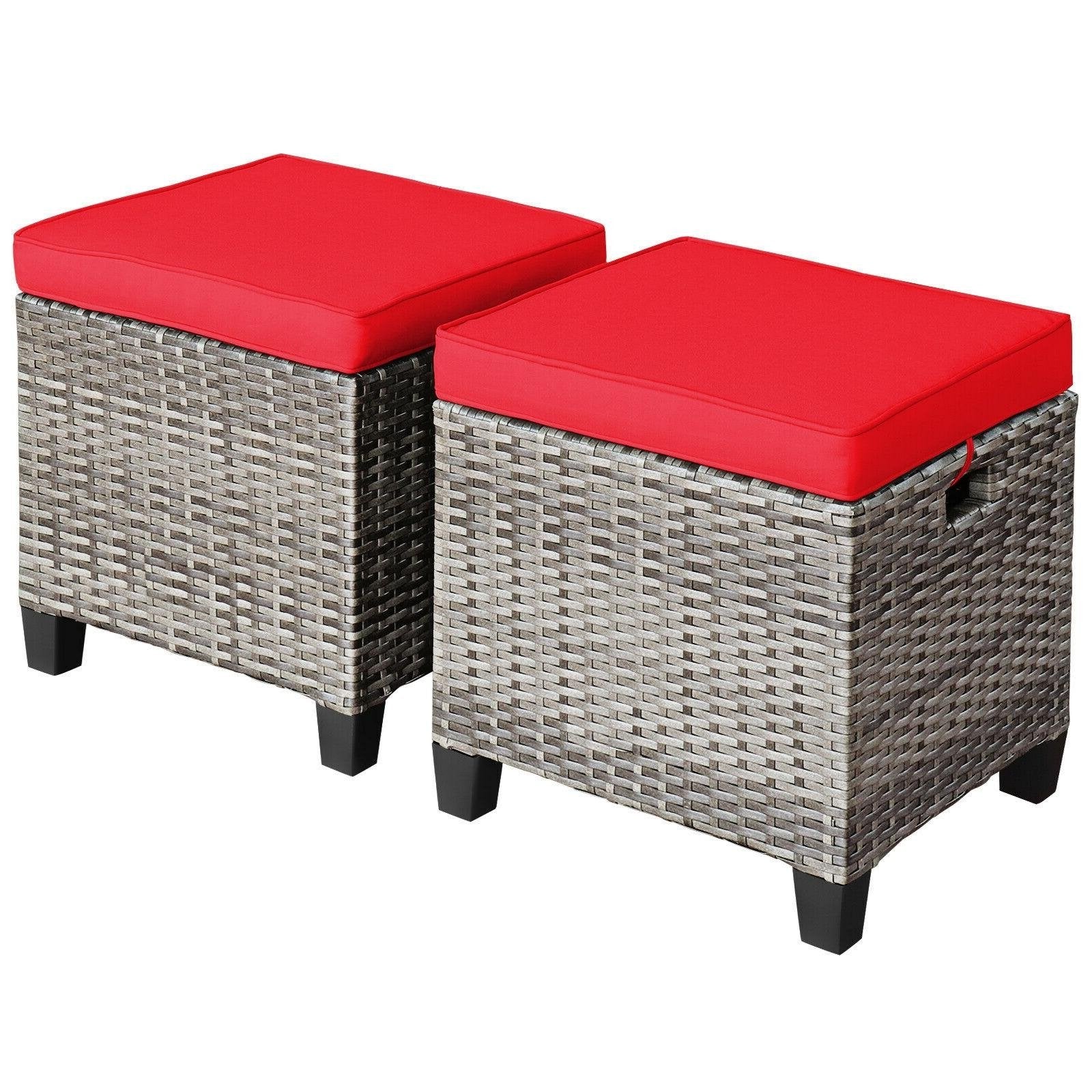 2PCS Patio Rattan Wicker Ottoman Seat with Removable Cushions, Red Outdoor Seating & Patio Chairs   at Gallery Canada