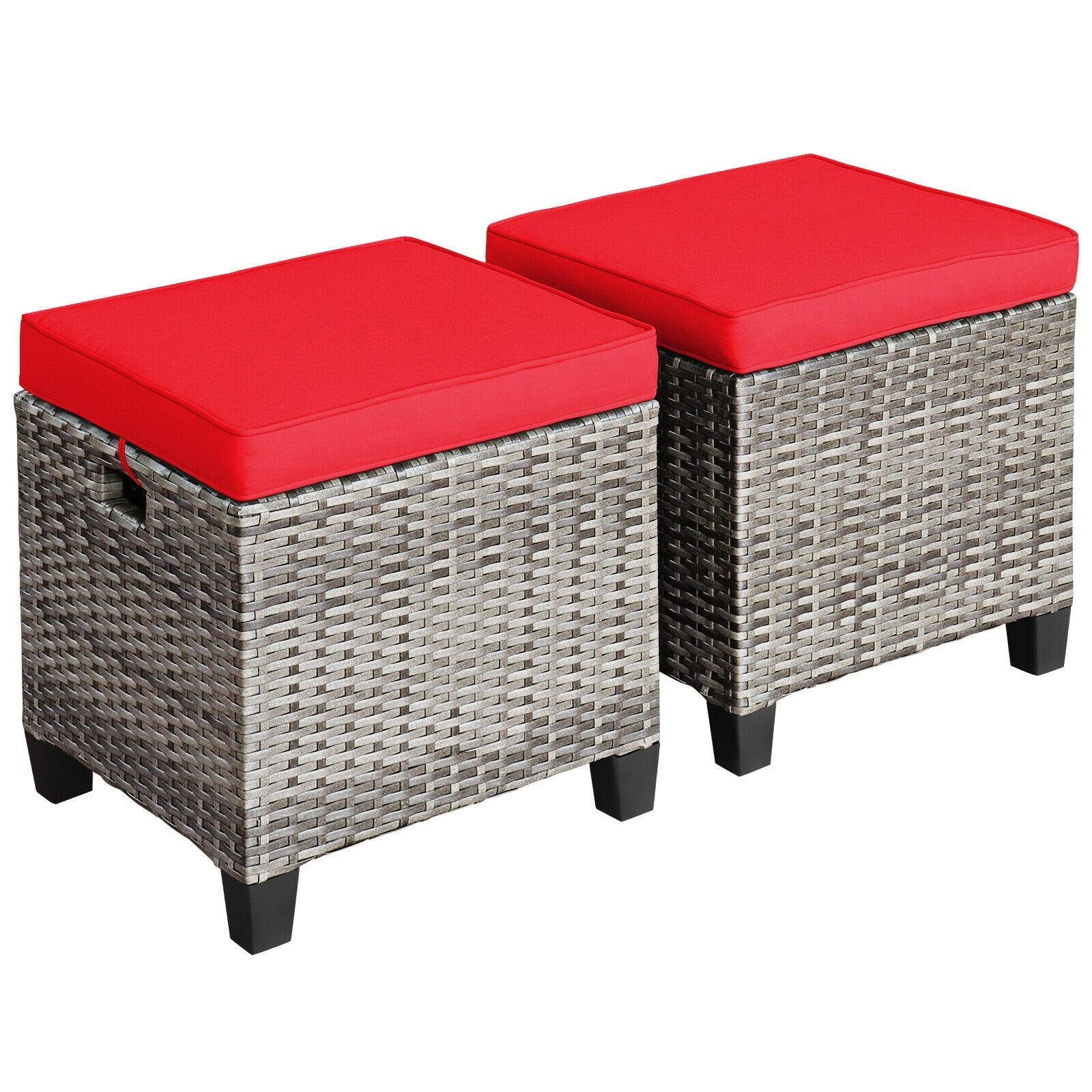 2PCS Patio Rattan Wicker Ottoman Seat with Removable Cushions, Red Outdoor Seating & Patio Chairs   at Gallery Canada