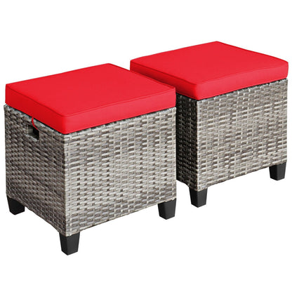 2PCS Patio Rattan Wicker Ottoman Seat with Removable Cushions, Red Outdoor Seating & Patio Chairs   at Gallery Canada