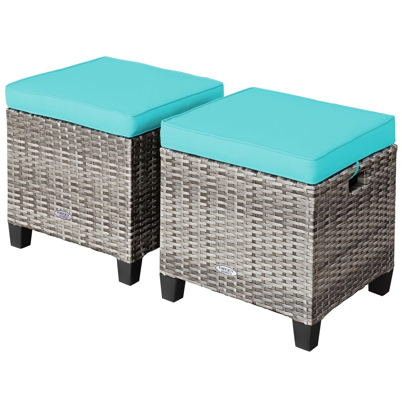 2PCS Patio Rattan Wicker Ottoman Seat with Removable Cushions, Turquoise Outdoor Seating & Patio Chairs   at Gallery Canada