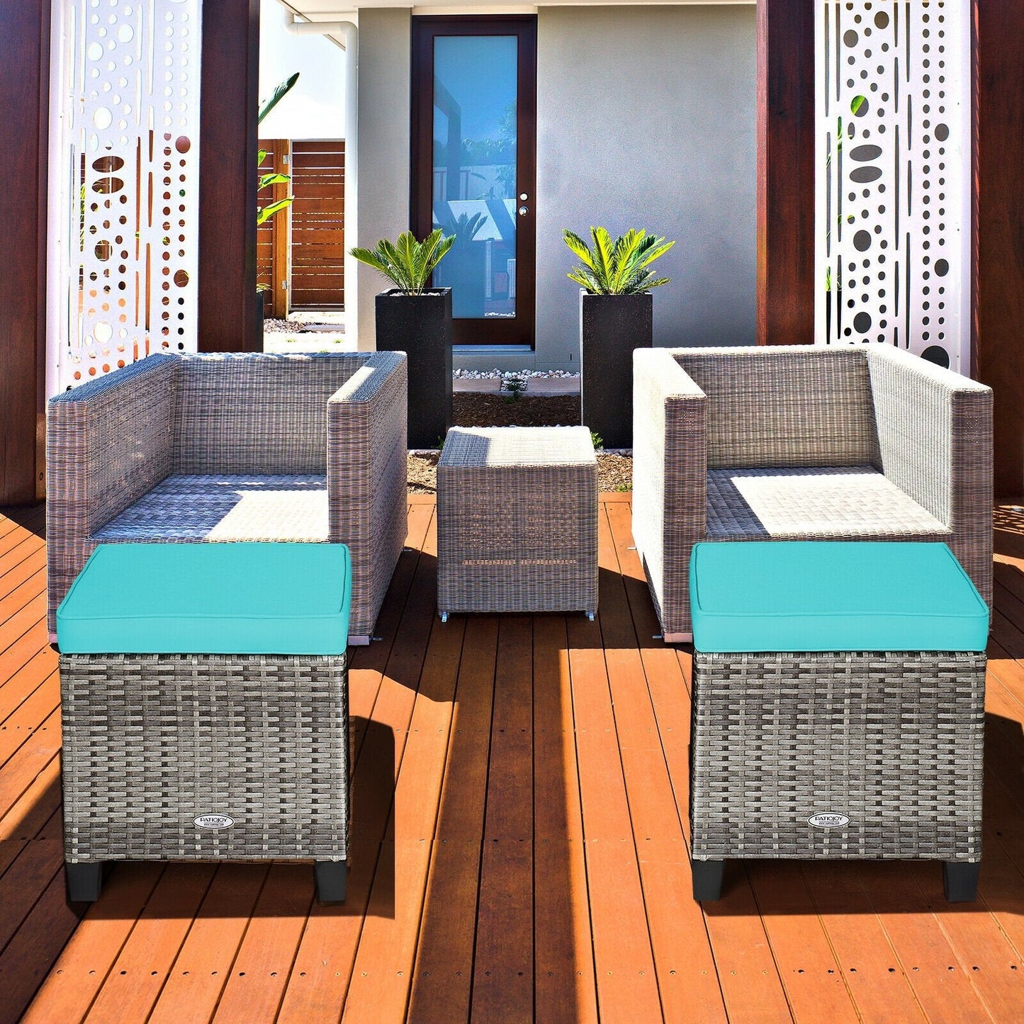 2PCS Patio Rattan Wicker Ottoman Seat with Removable Cushions, Turquoise Outdoor Seating & Patio Chairs   at Gallery Canada