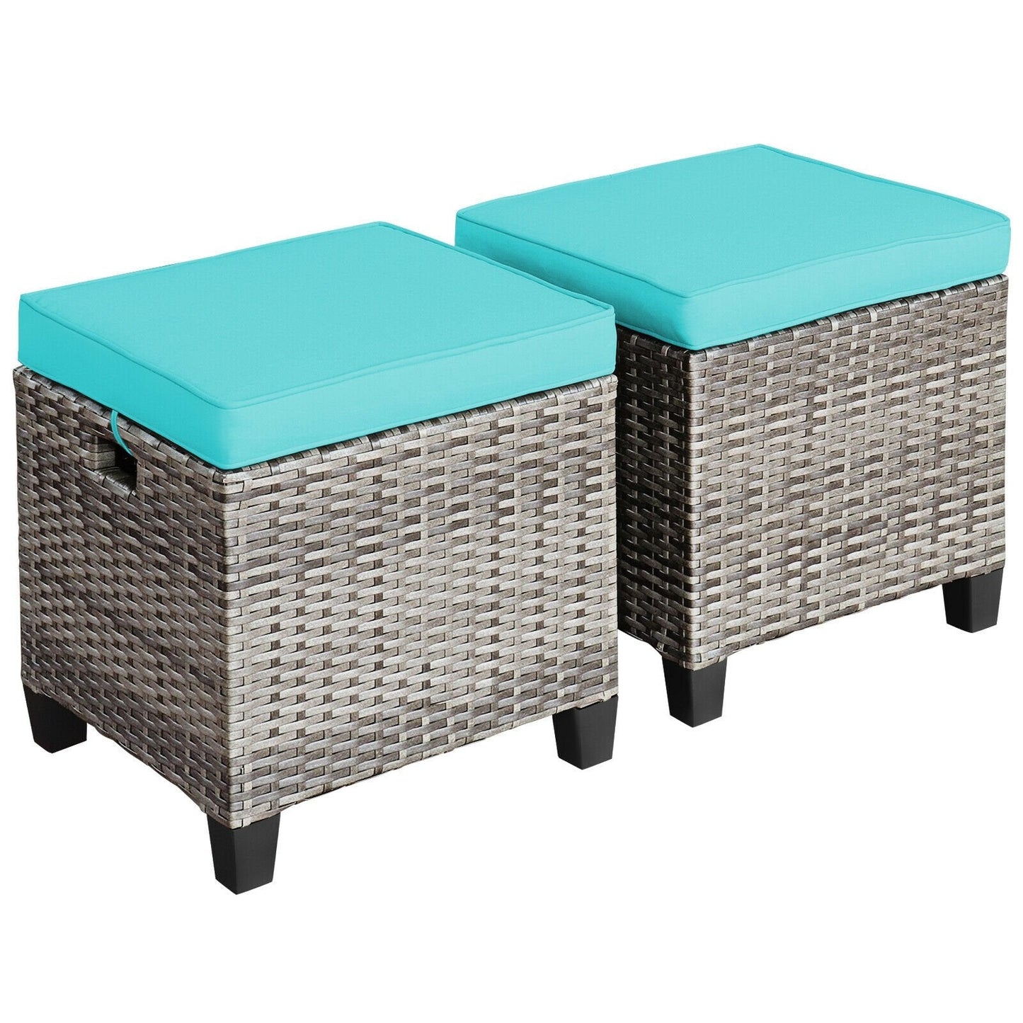 2PCS Patio Rattan Wicker Ottoman Seat with Removable Cushions, Turquoise Outdoor Seating & Patio Chairs   at Gallery Canada